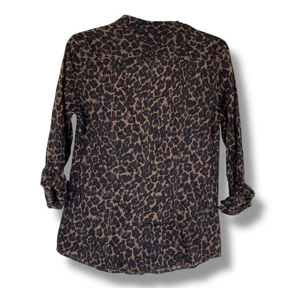 Calvin Klein Lightweight Animal Print Pleated Blouse Button Up Roll Tab Sleeve S - Picture 3 of 8